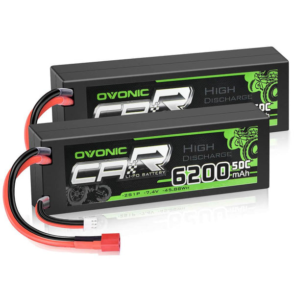 2×OVONIC 7.4V 6200mAh 2S Hardcase Lipo Battery with Deans 