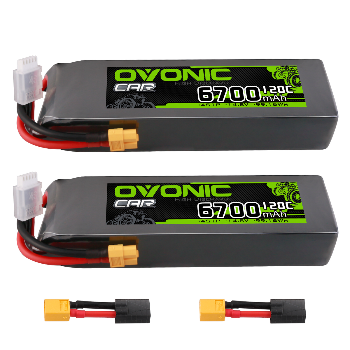 2 × OVONIC 4S Lipo Battery 6700mAh 120C 14.8V RC Lipo Battery with XT60+TRA Plug for RC Vehicles RC Truck