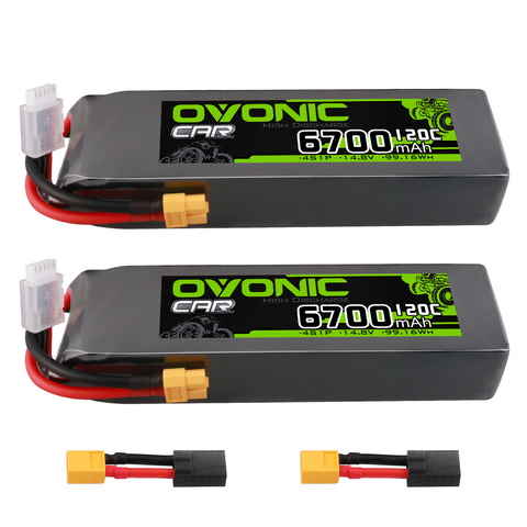 2 × OVONIC 4S Lipo Battery 6700mAh 120C 14.8V RC Lipo Battery with XT60+TRA Plug for RC Vehicles RC Truck