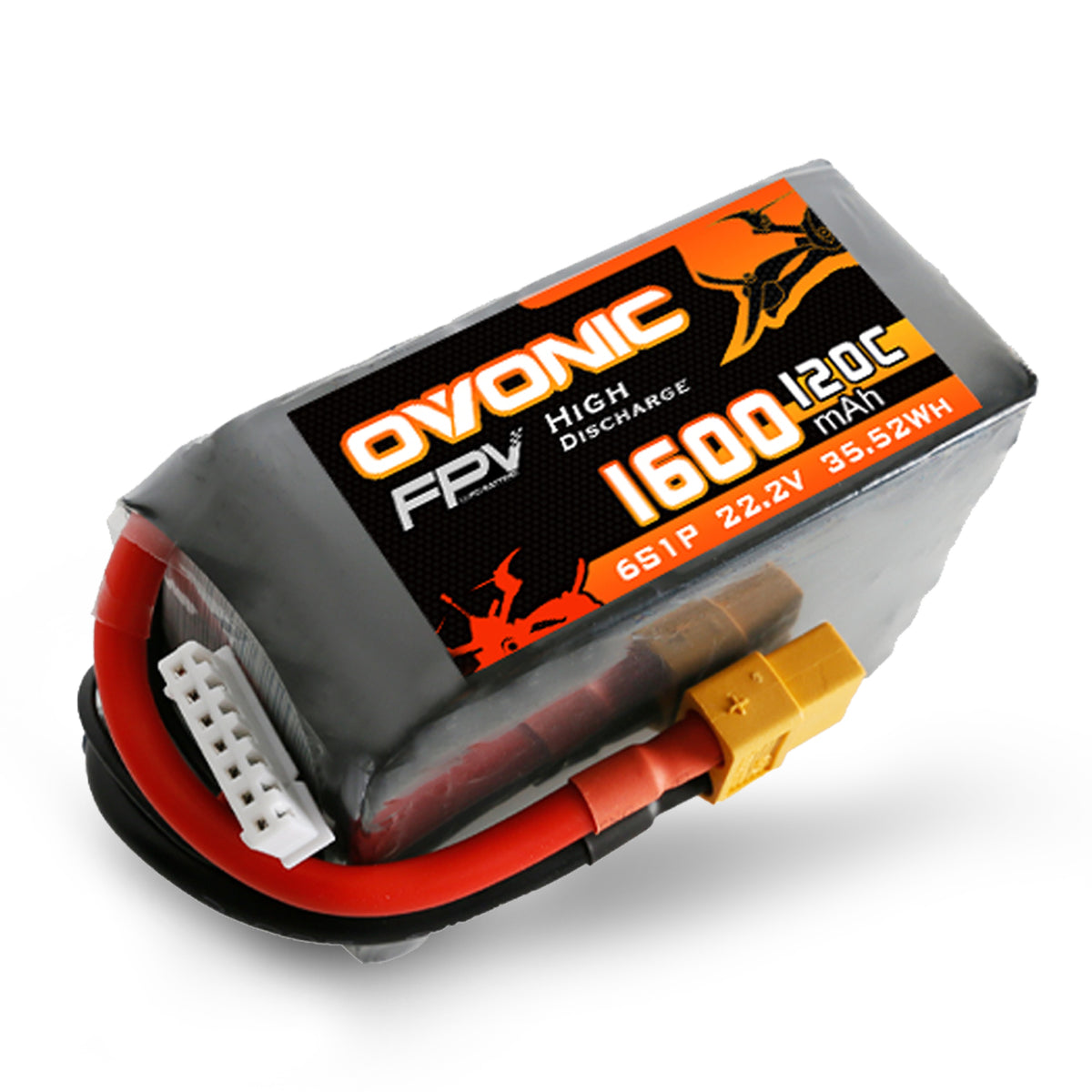 2×Ovonic 120C 6S 1600mAh LiPo Battery 22.2V for FPV Racing with XT60 Plug