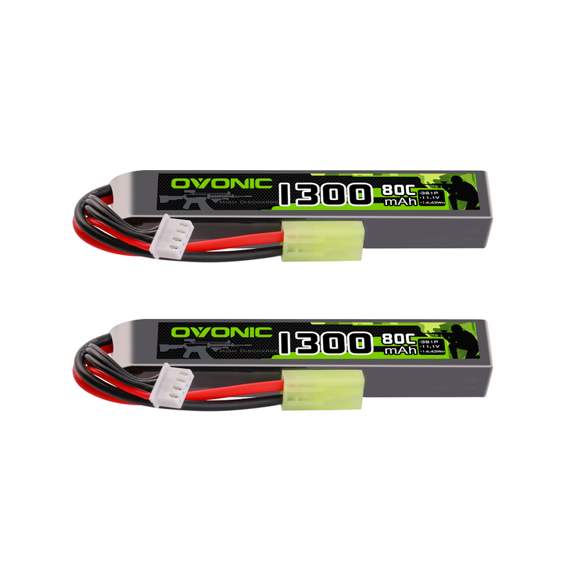 2 x Ovonic 3S 1300mAh Airsoft 80C 11.1V Lipo Battery with Tamiya Plug