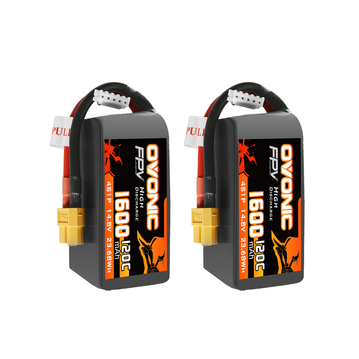 2×Ovonic 120C 14.8V 1600mAh 4S LiPo Battery Pack for FPV Racing with XT60 Plug