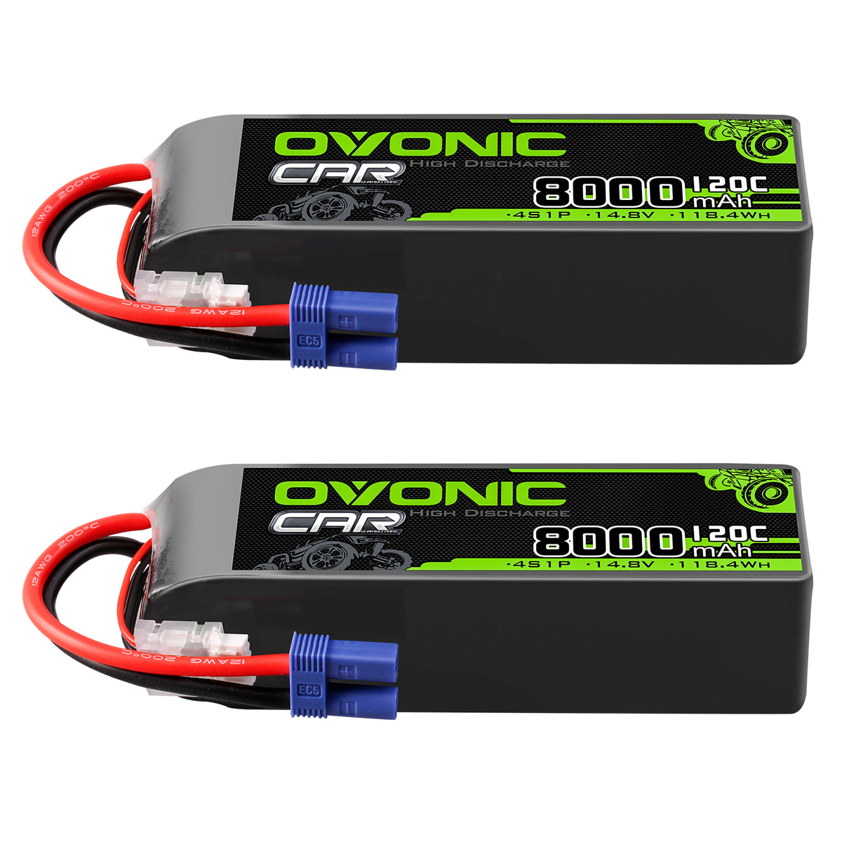 2 × OVONIC 4S Lipo Battery 8000mAh 120C 14.8V RC Lipo Battery with EC5 Plug for RC Vehicles RC Truck Airplane