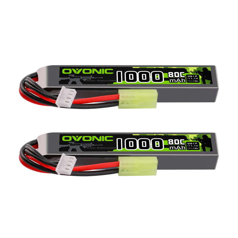 2 x Ovonic 3S 1000mAh 80C 11.1V Airsoft Lipo Battery with Tamiya Plug