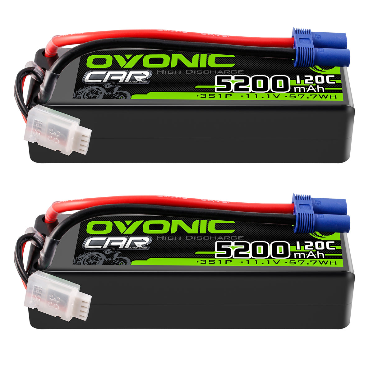 2 × OVONIC 3S Lipo Battery 5200mAh 120C 11.1V RC Lipo Battery with EC5 Plug for 1/10 1/8  RC Vehicles Car RC Truck