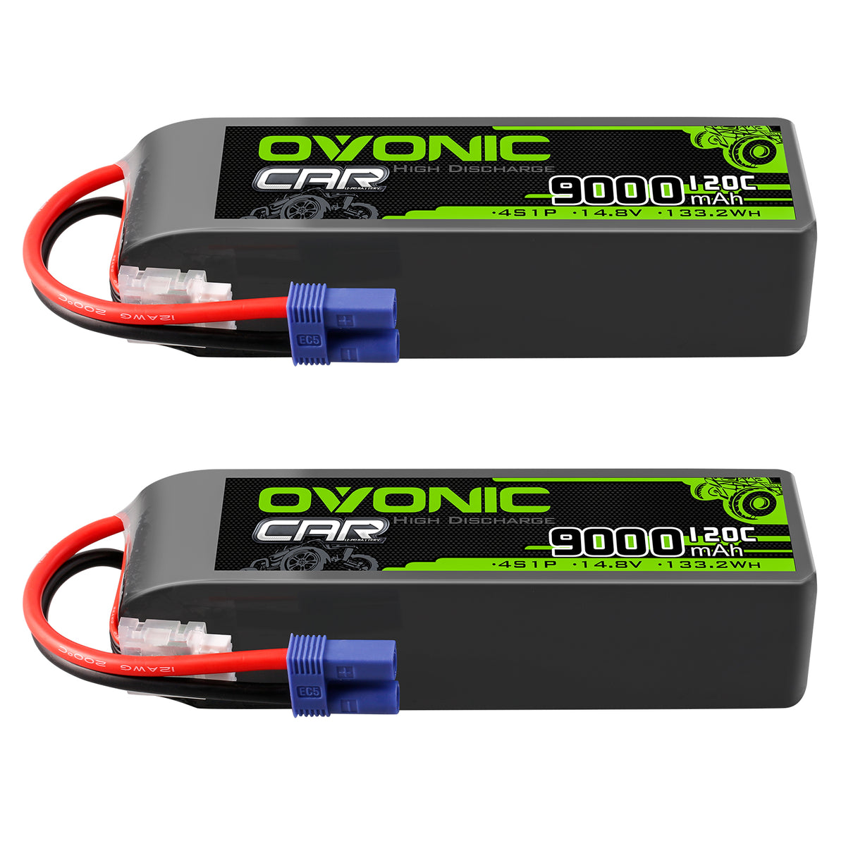 2 × OVONIC 4S Lipo Battery 9000mAh 120C 14.8V RC Lipo Battery with EC5 Plug for RC Vehicles Cars RC Truck Tanks