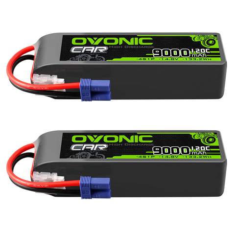 2 × OVONIC 4S Lipo Battery 9000mAh 120C 14.8V RC Lipo Battery with EC5 Plug for RC Vehicles Cars RC Truck Tanks