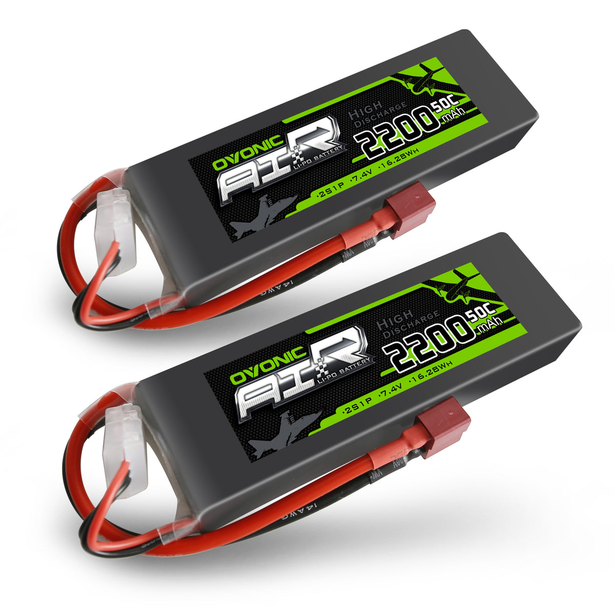 2×OVONIC 2S LiPo Battery Pack 2200mAh 50C 7.4V with Deans Plug for RC Crawler RC Truck FPV Drone