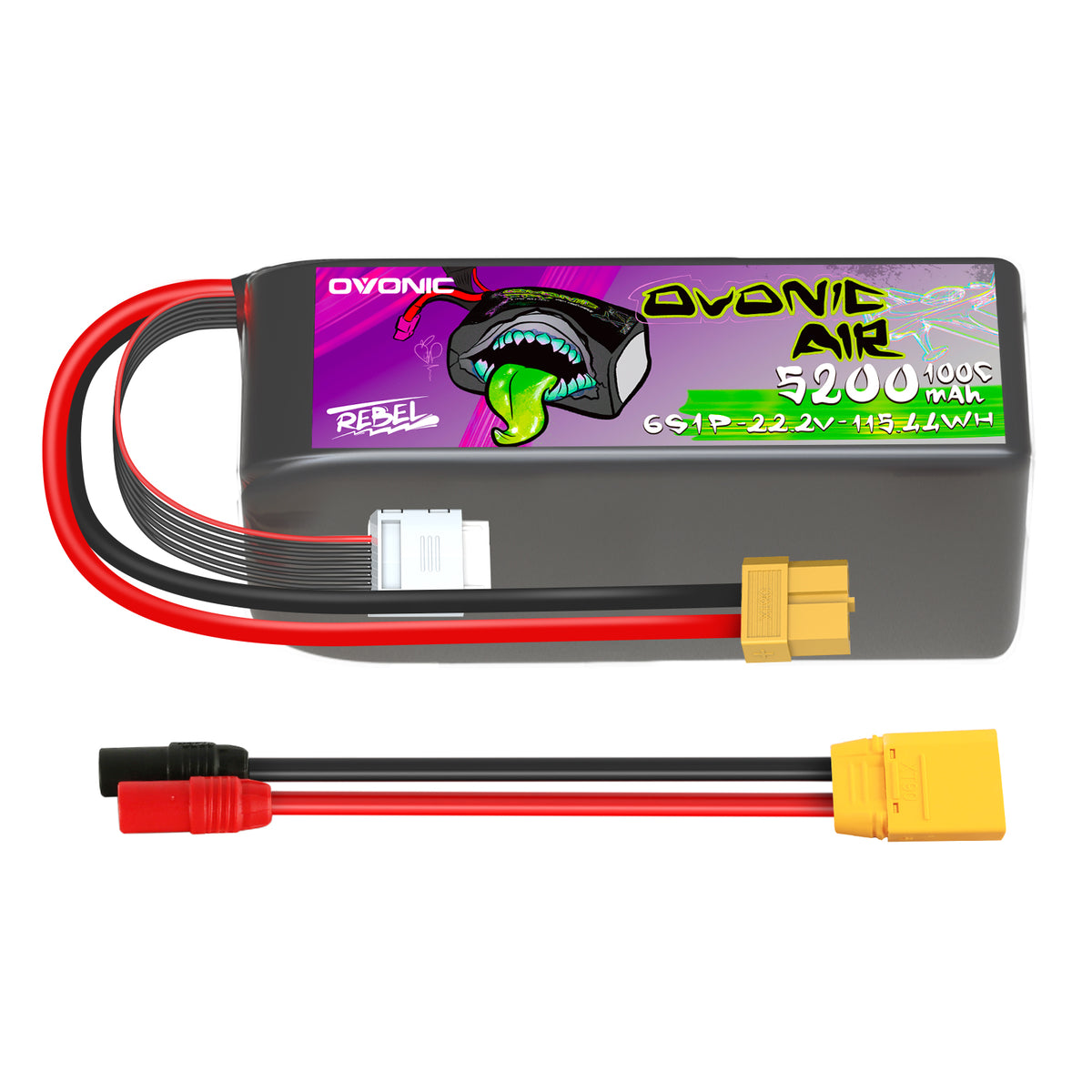 OVONIC Rebel 2.0 22.2V 5200mAh 6S 100C LiPo with XT90 & AS150 Plug for X-Class Cinelifter