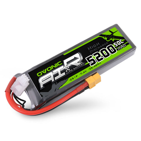 OVONIC 2S LiPo Battery Pack 5200mAh 50C 7.4V with XT60 Plug for 1/8 Scale RC Cars