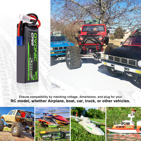 2 × OVONIC 3S Lipo Battery 5200mAh 120C 11.1V RC Lipo Battery with EC5 Plug for 1/10 1/8 RC Vehicles Car RC Truck