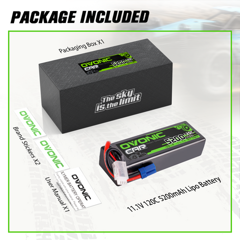 2 × OVONIC 3S Lipo Battery 5200mAh 120C 11.1V RC Lipo Battery with EC5 Plug for 1/10 1/8 RC Vehicles Car RC Truck