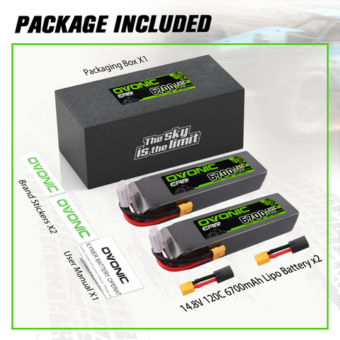 2 × OVONIC 4S Lipo Battery 6700mAh 120C 14.8V RC Lipo Battery with XT60+TRA Plug for RC Vehicles RC Truck