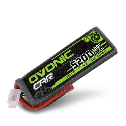 2 × OVONIC 2S Lipo Battery 5200mAh 2S1P 100C 7.4V RC Lipo Battery HardCase with Deans T Plug  for Losi 1/10 Scale Racing RC Car Truck Vehicles Buggy