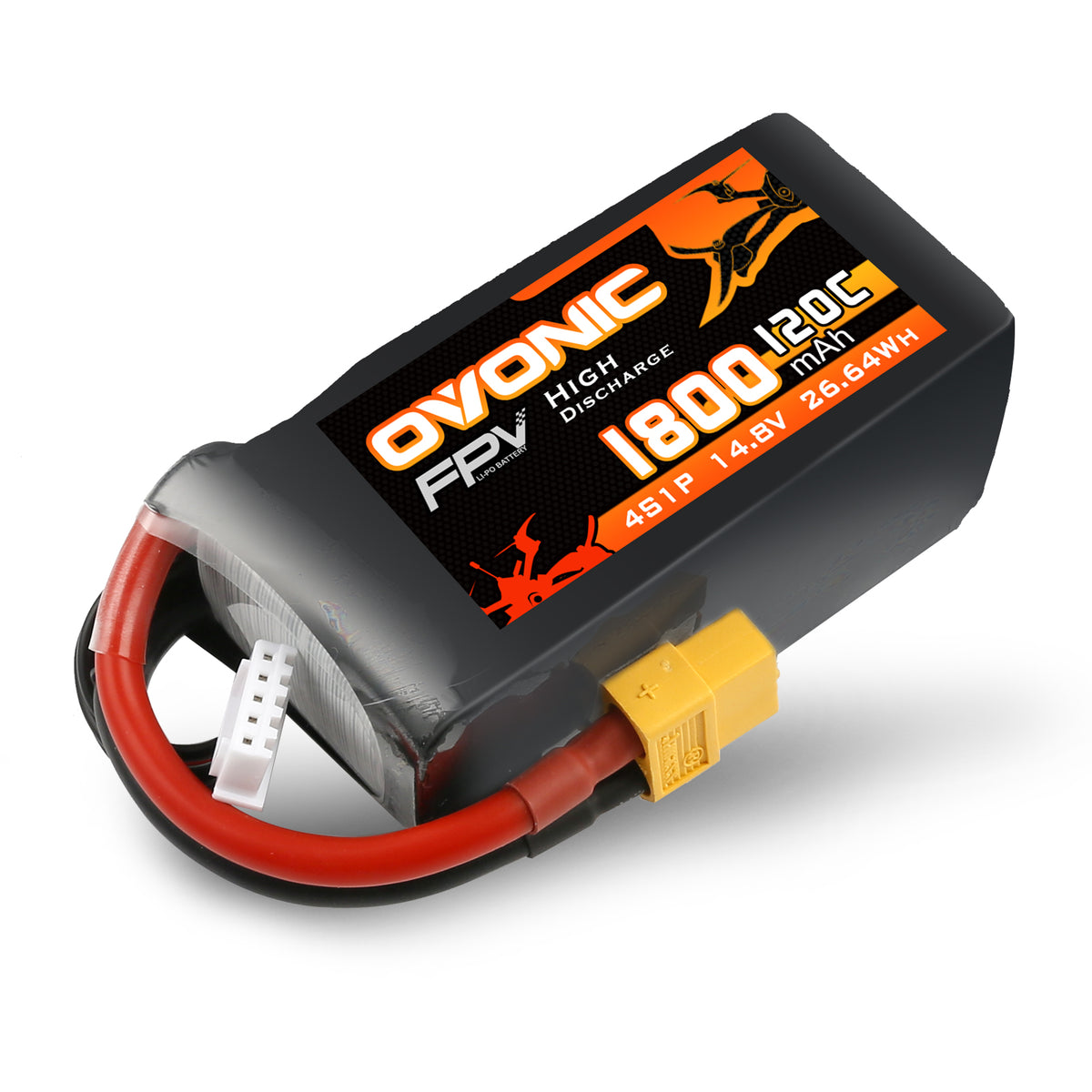 2× Ovonic 120C 4S 1800mAh 14.8V LiPo Battery Pack for FPV Racing with XT60 Plug for 5-6 inch Racing Drones Freestyle Long-Range FPV