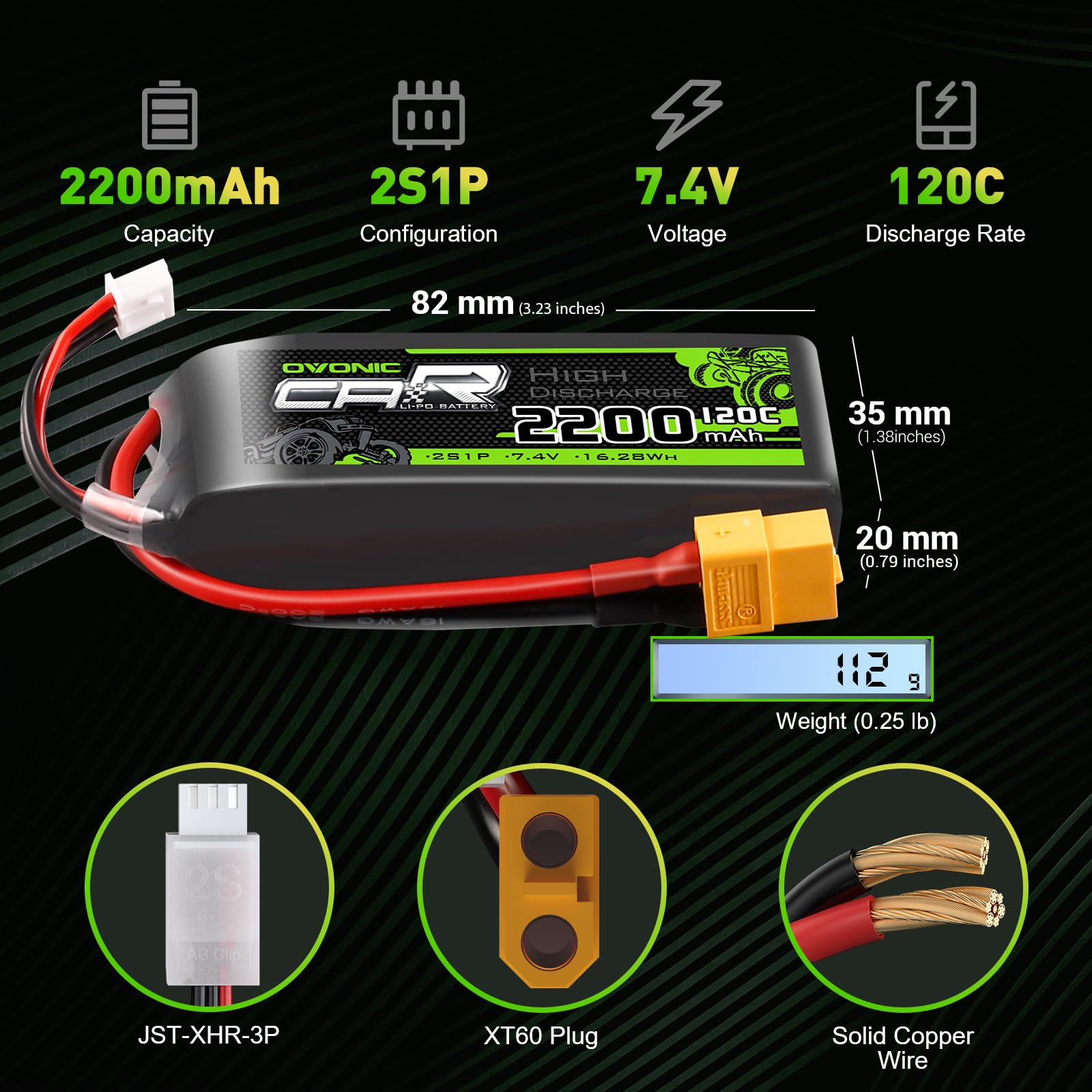 Ovonic 2S Lipo Battery 2200mah 120C 7.4V RC CAR Lipo Battery