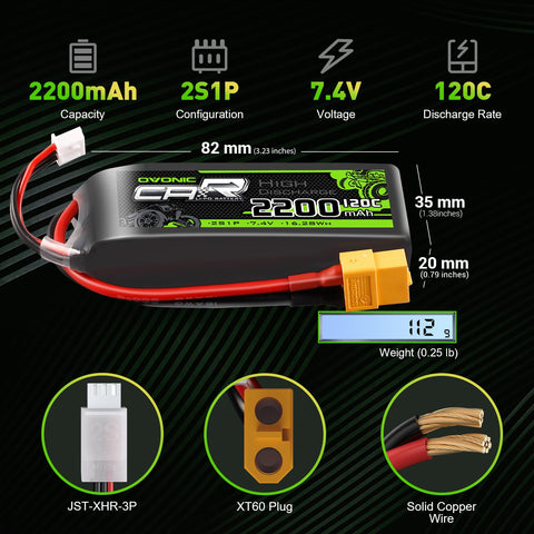 Ovonic 2S Lipo Battery 2200mah 120C 7.4V RC CAR Lipo Battery