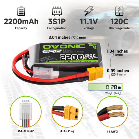 2 x OVONIC 3S Short LiPo Battery 11.1V 2200mAh 120C with XT60 Plug & Lipo Voltage Checker for RC Airplane Helicopter Quad Sport Planes Scale Aircraft