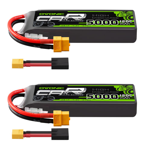 2xOVONIC 2S Lipo Battery 5000mAh 7.4V 120C WIth TRA Plug