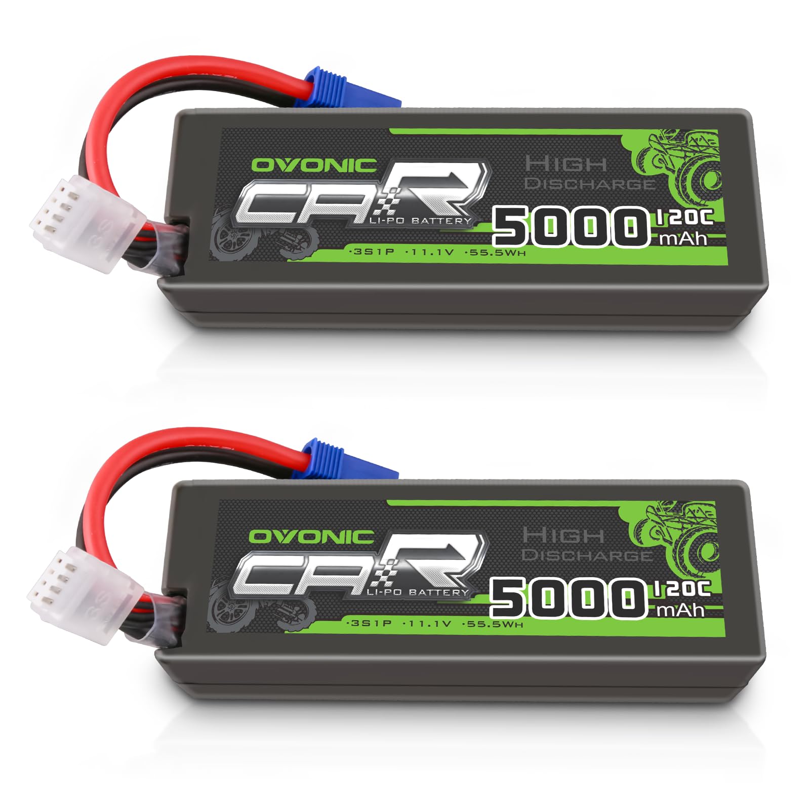 2xOVONIC 3S Lipo Battery 120C 11.1V 5000mAh with EC5 Plug