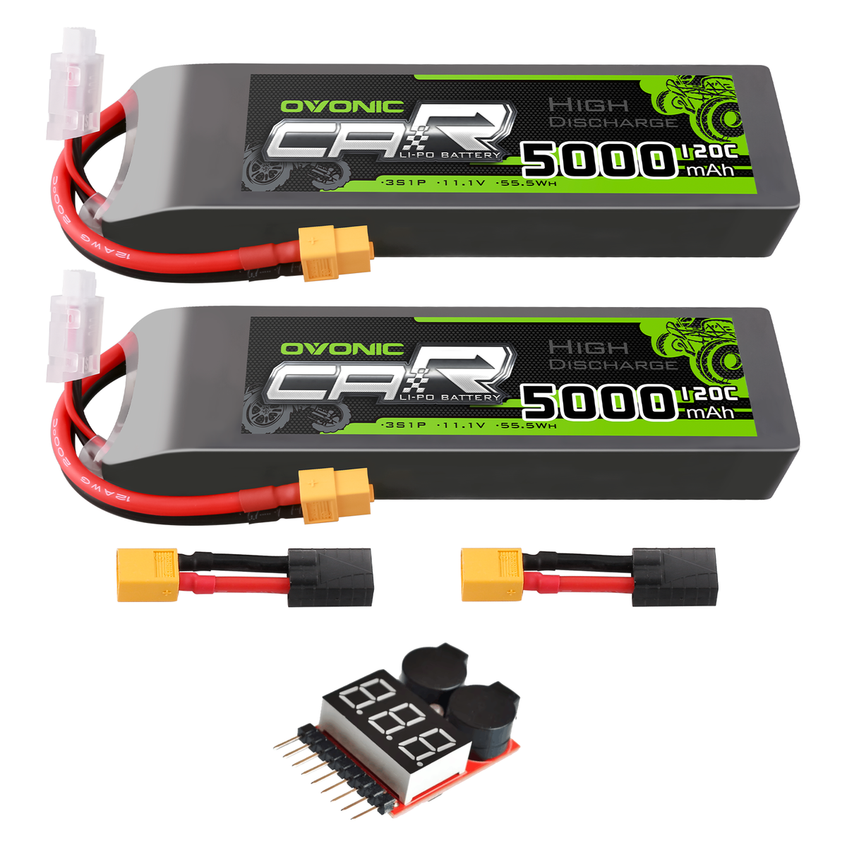 2 x OVONIC 3S LiPo Battery 11.1V 5000mAh 120C with TRA Plug