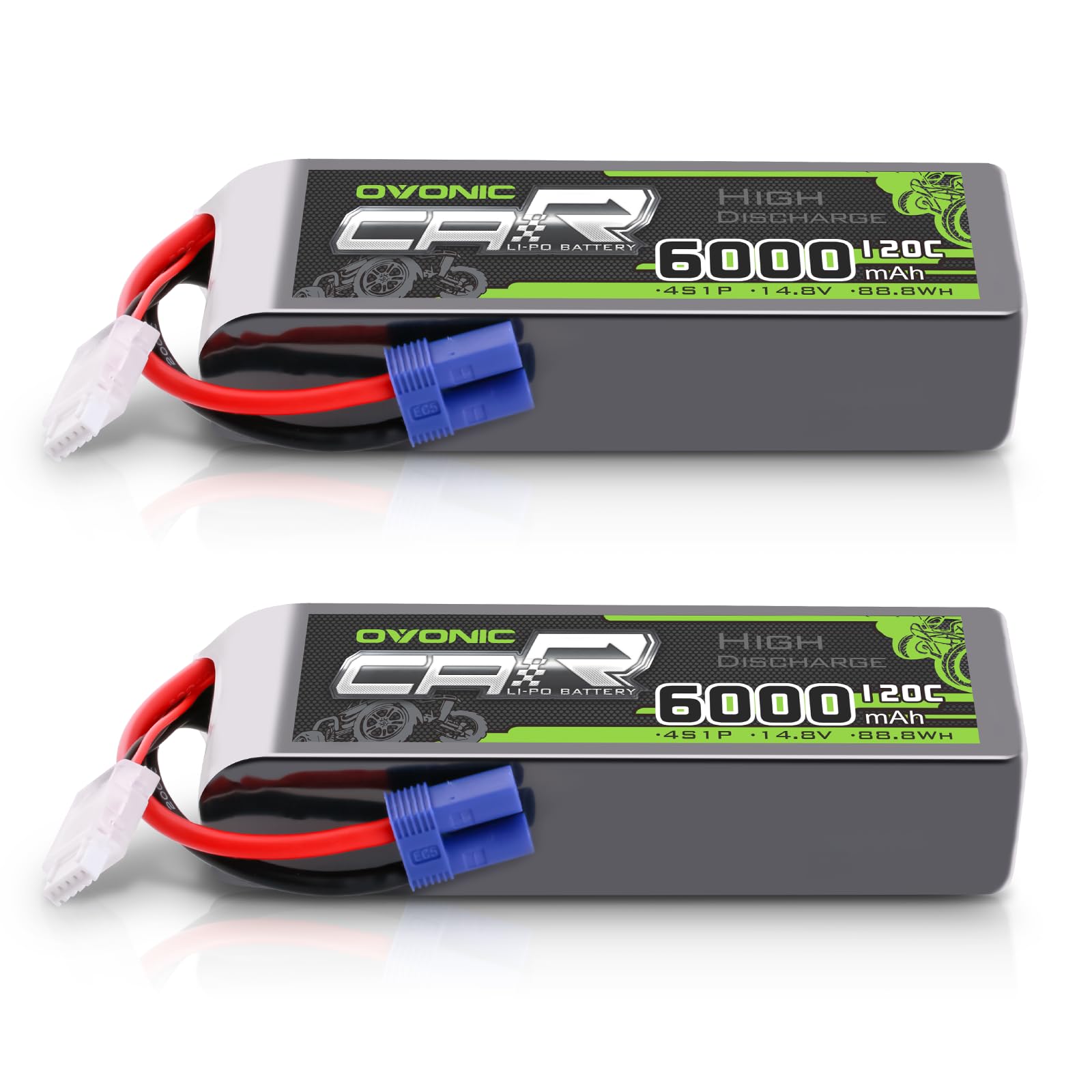 2xOVONIC 4S Lipo Battery 120C RC Battery 6000mAh 14.8V with EC5 Plug