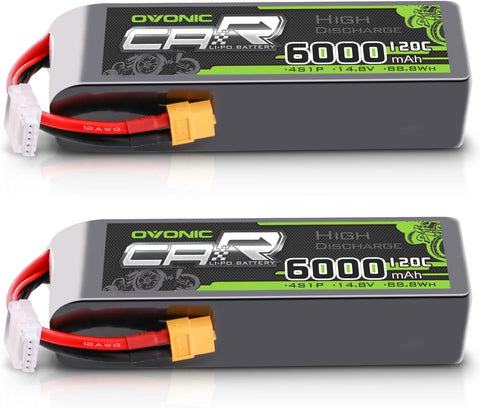 2 × OVONIC 4S Lipo Battery 6000mAh 120C 14.8V RC Lipo Battery with XT60 Plug for RC Vehicles Car RC Truck RC Airplane