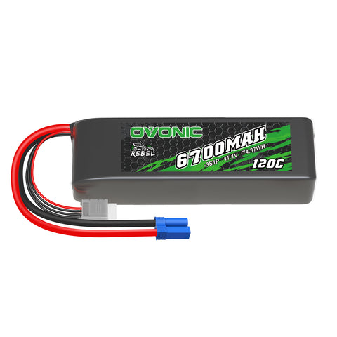 Ovonic Rebel 120C 3S 6700mAh 11.1V LiPo Battery with EC5 Plug for 1/8 1/10 RC Car