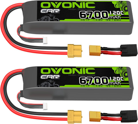 2 × OVONIC 4S Lipo Battery 6700mAh 120C 14.8V RC Lipo Battery with XT60 Plug for RC Vehicles RC Truck