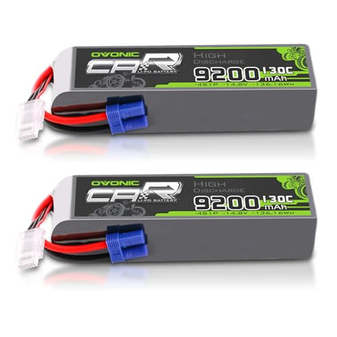 2 × OVONIC 4S Lipo Battery 9200mAh 130C 14.8V RC Lipo Battery with EC5 Plug for RC X Truck Cars RC Vehicles Tanks