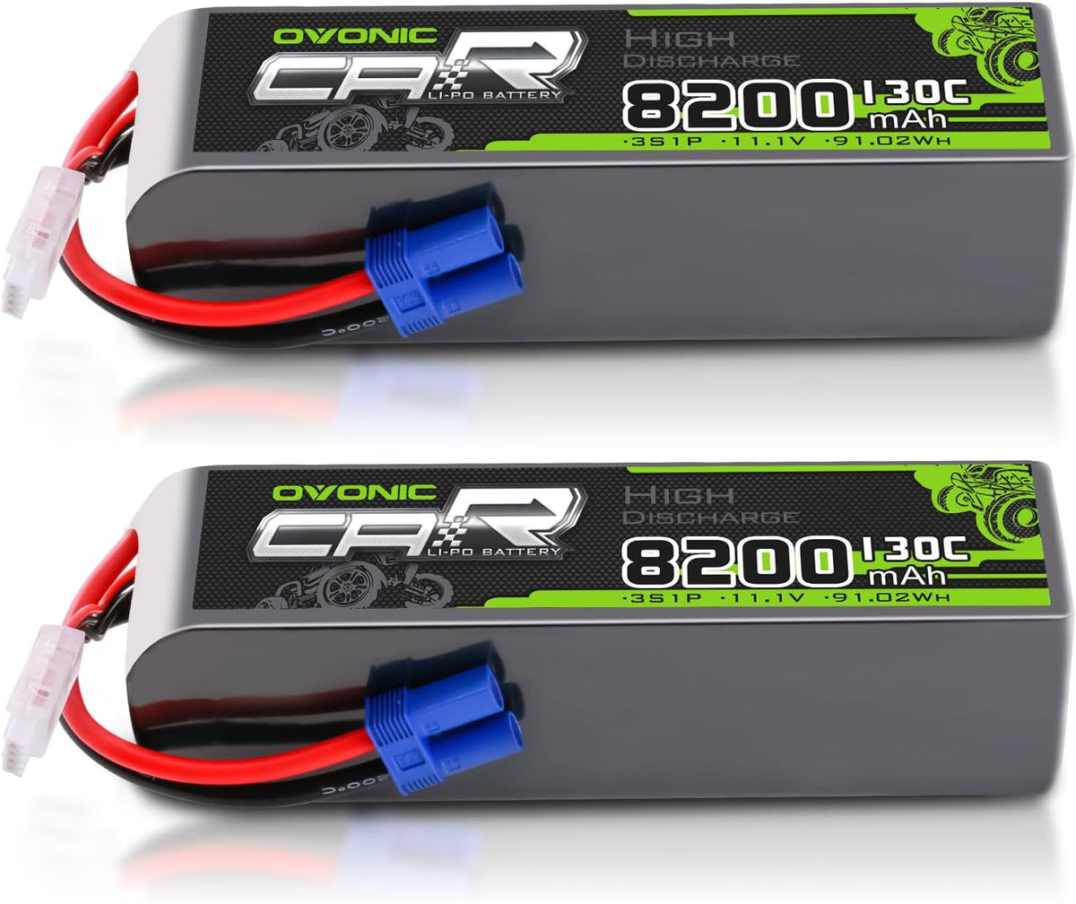 2 × OVONIC 3S Lipo Battery 8200mAh 130C 11.1V RC Lipo Battery with EC5 Plug for 1/8 4X4 RC Vehicles Car RC Truck