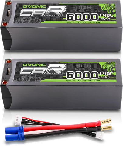 2 × OVONIC 4S Lipo Battery 6000mAh 140C 15.2V RC Lipo Battery with EC5 Plug for RC Vehicles Car RC 1/5 Truck Buggy