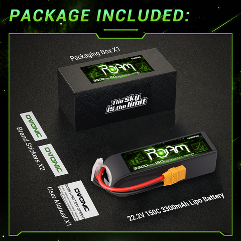 Ovonic Roam Series 6S Lipo Battery 3300mAh 6S1P 150C 22.2V Long Range Lipo Battery with XT90 Plug for 6-7inch Long Range Cinelifter Multirotor X-Class