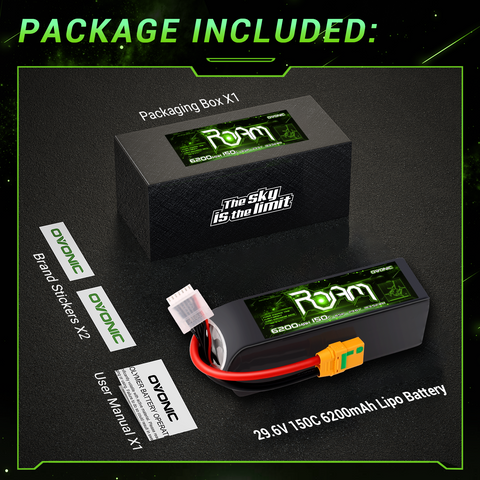 Ovonic Roam Series 8S Lipo Battery 5200mAh 8S1P 150C 29.6V Long Range Lipo Battery with XT90 Anti Spark Plug for 8S Cinelifte Long Range Multirotor X-Class