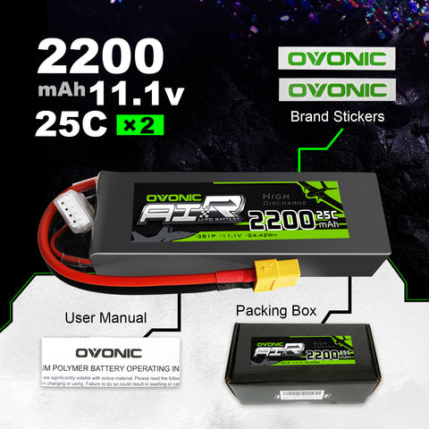 Ovonic 2200mAh 25C 3S1P 11.1V Lipo Battery with XT60 for Freewing Dynam Flamethrowers