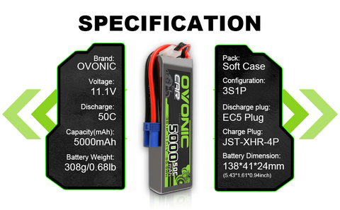 2×Ovonic 5000mAh 3S 50C LiPo Battery 11.1V EC5 for 3s&6s ARRMA Car