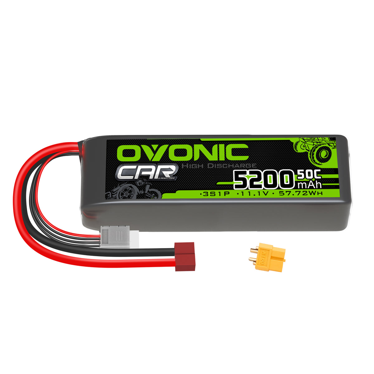 Ovonic 50C 3S1P 5200mAh 11.1V LiPo Battery for RC Car - XT60 Plug