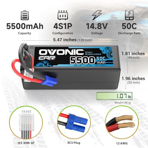 Ovonic 4S Lipo Battery 5500mah 4S1P 50C 14.8V Lipo Battery With EC5