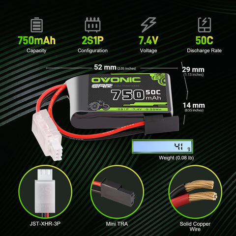 Ovonic 2S Lipo Battery 750mAh 2S1P 50C 7.4V RC CAR Lipo Battery 