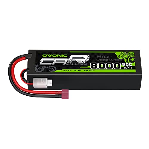 OVONIC 2S Lipo Battery 8000mAh 2S1P 50C 7.4V RC Lipo Battery HardCase with Deans T Plug  for Losi 1/8 Scale Racing RC Car Vehicles Truck Buggy