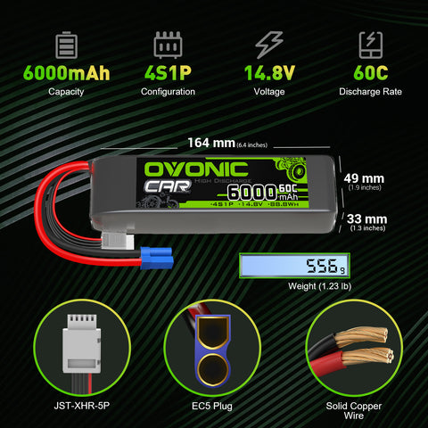 Ovonic 60C 4S 6000mAh LiPo Battery for 1/8 scale RC Car 