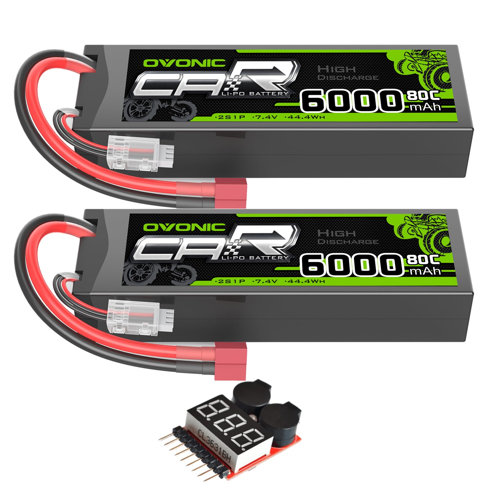 2 x OVONIC 6000mAh 80C 2S 7.4V Lipo Battery Hardcase with Deans Plug