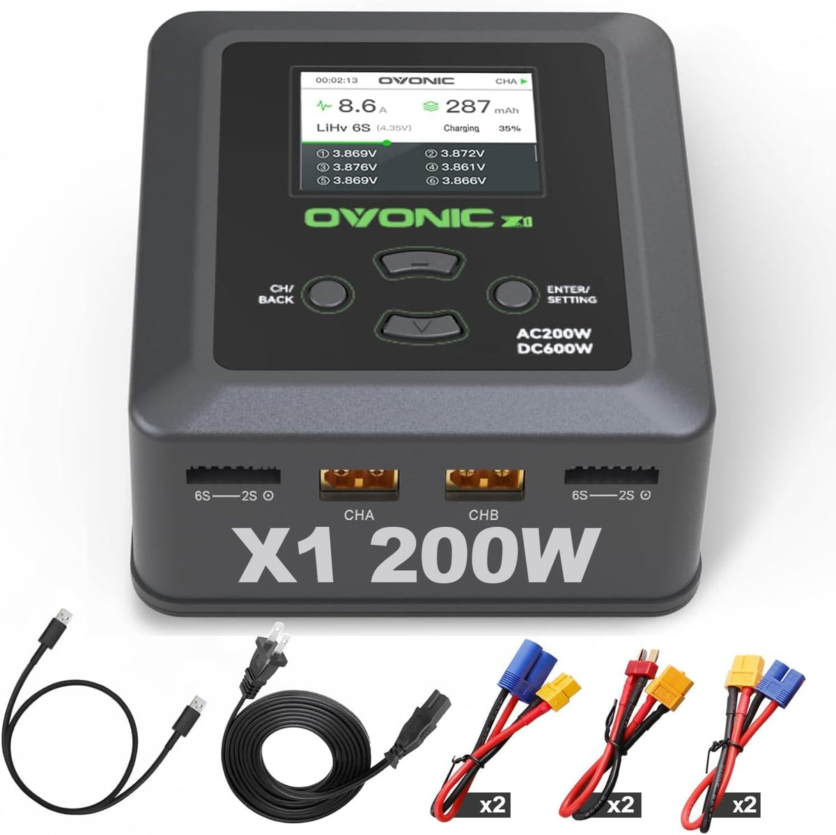 Ovonic X1 Dual Channel LiPo Charger AC200W/DC300Wx2 Lipo Battery Balance Charger