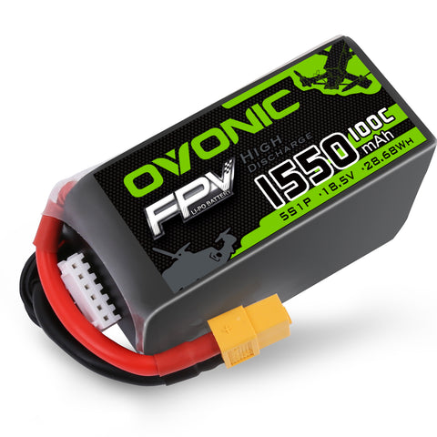 OVONIC 5S LiPo Battery Pack 1550mAh 100C 18.5V with XT60 Plug for Mini FPV Drone Quadcopter Drone