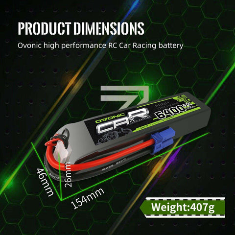 Ovonic 60C 3S 6400mAh 11.1V LiPo Battery Pack with EC5 Plug for ARRMA Car - Ampow