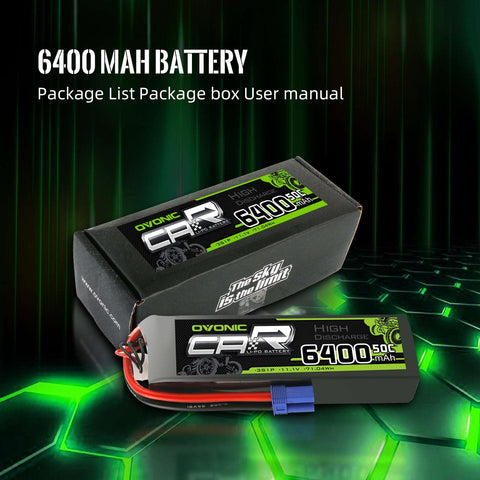 Ovonic 60C 3S 6400mAh 11.1V LiPo Battery Pack with EC5 Plug for ARRMA Car - Ampow