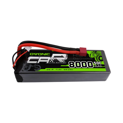 OVONIC 2S LiPo Battery Pack 8000mAh 50C 7.4V Hardcase with Deans Plug for 1/10 Scale RC Car RC Truck RC Buggy - Ampow