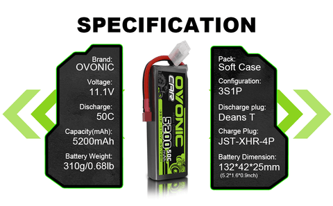 Ovonic 50C 3S1P 5200mAh 11.1V LiPo Battery for RC Car - XT60 Plug