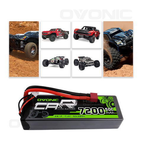 OVONIC 2S LiPo Battery Pack 7200mAh 50C 7.4V Hardcase with Deans Plug for RC Crawler RC Truck RC Buggy