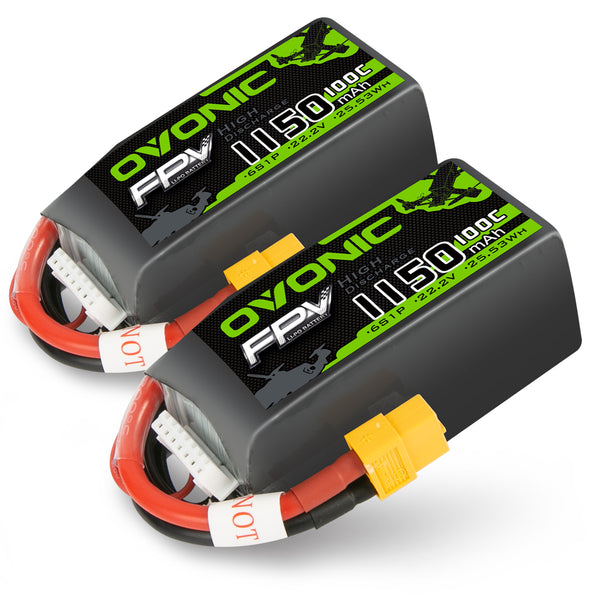 2×Ovonic100C6S1150mAh22.2VLiPoBatteryforFPV-XT60Plug